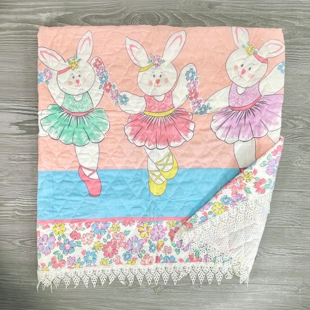 Princess Fabrics Pattern 872 Ballerina Bunny Rabbit Crib Quilt Lace Edge Blanket